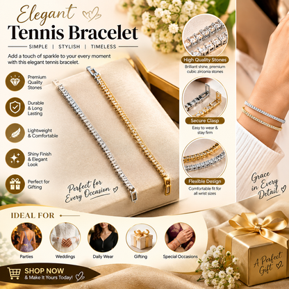 Tennis Bracelet for Women – Sparkling Cubic Zirconia Crystal Bracelet, Gold & Silver Fashion Jewelry