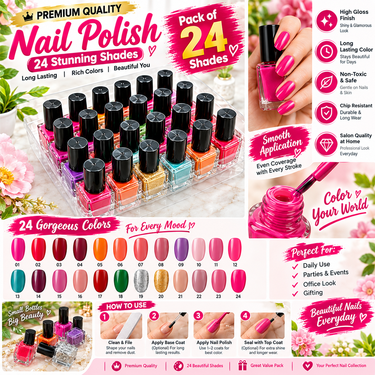 Pack of 24 Piece Peel off Nail Polish Fast Drying Long-lasting Nail Polish Removable