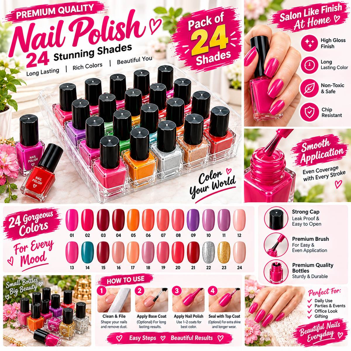 Pack of 24 Piece Peel off Nail Polish Fast Drying Long-lasting Nail Polish Removable
