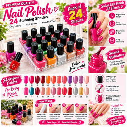Pack of 24 Piece Peel off Nail Polish Fast Drying Long-lasting Nail Polish Removable