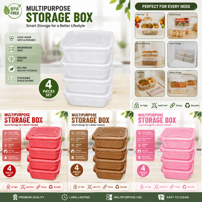 Premium 4-Piece Food Storage Container Set - BPA Free, Leak Proof, Stackable Kitchen Organizers - 1 Litre Each