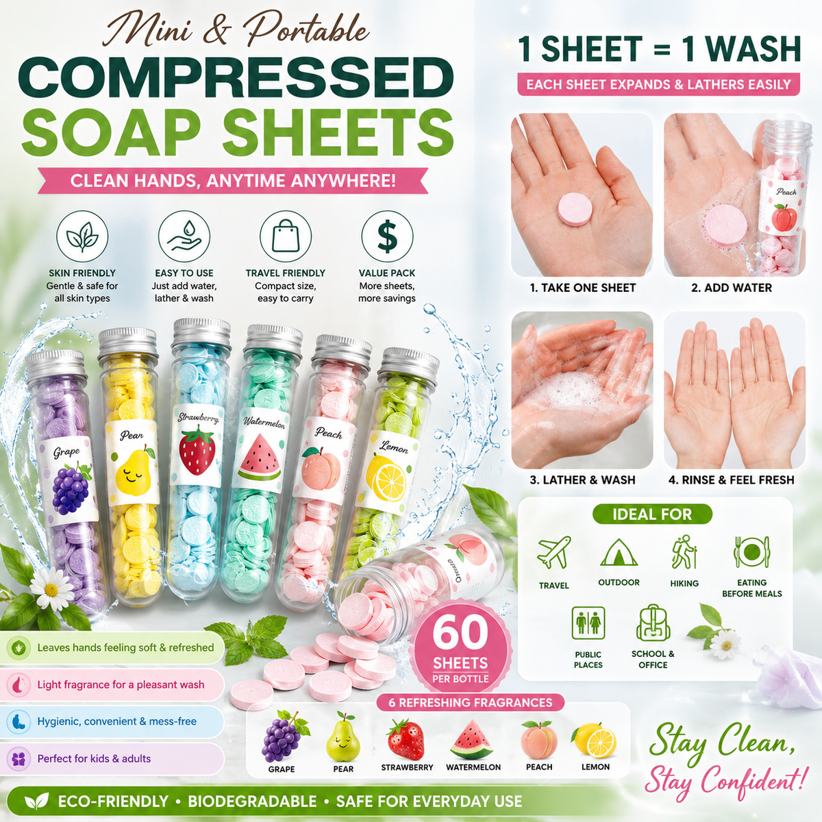 Paper Soap strips for travel essentials for women men
