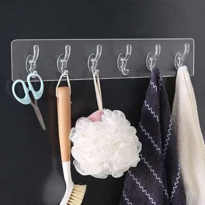 Transparent 6-Row Strong Adhesive Wall Hooks