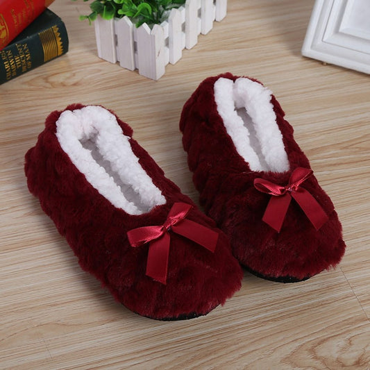 Maroon Autumn & Winter Plush Thickened Warm Socks Slippers