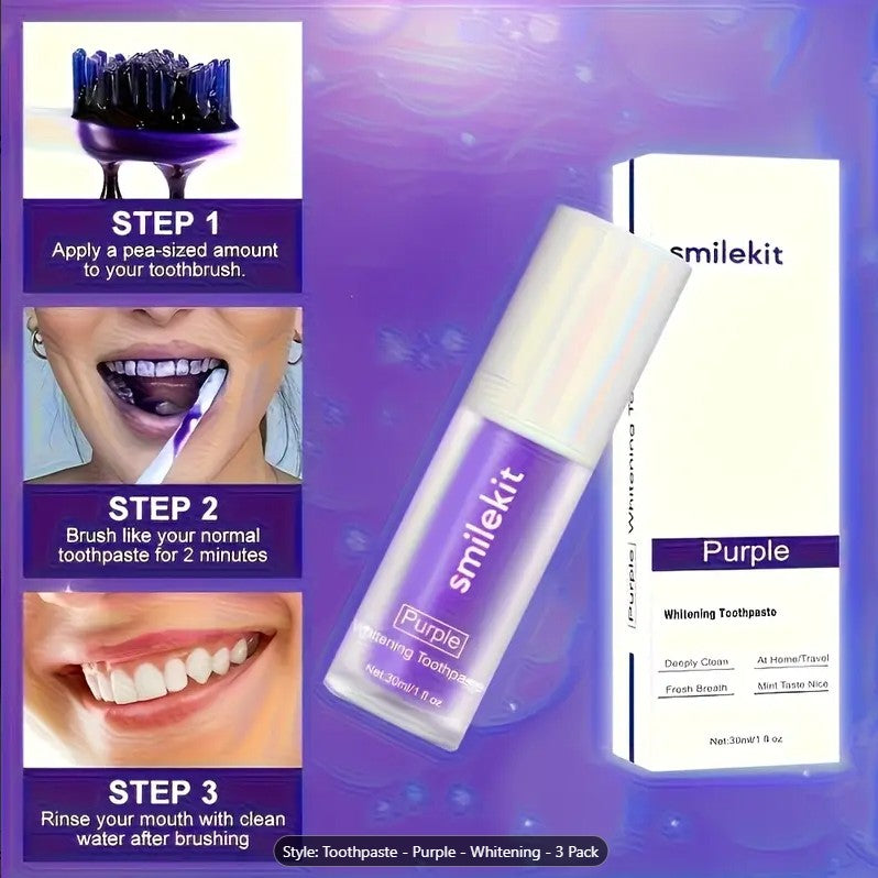 V34 Purple Teeth Whitening Serum 30ml – Colour Corrector Toothpaste for Yellow Teeth, Stain Neutralizer, Fresh Breath, Brighter Smile (Daant Safaid)