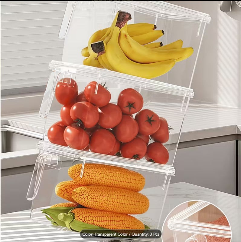 Fridge Organizer Fresh Spacer Layer – Pull-Out Storage Rack Drawer Basket with Lid & Handle | Refrigerator & Freezer Drawer Box | Kitchen Organizer for Fruits, Vegetables & Food Storage