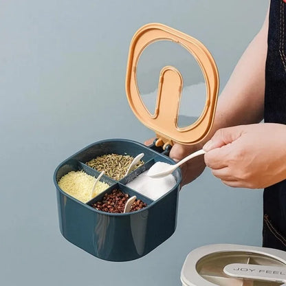 4 In 1 Partition Kitchen Seasoning Box Masala Box Set 4 Grid Portion Spice Jar Container Square Pot Box Spice Rack Kitchen Storage 4 Compartments Salt Box Achar Jar Dry Fruits Box Soup Spices