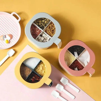 4 In 1 Partition Kitchen Seasoning Box Masala Box Set 4 Grid Portion Spice Jar Container Square Pot Box Spice Rack Kitchen Storage 4 Compartments Salt Box Achar Jar Dry Fruits Box Soup Spices