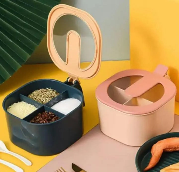 4 In 1 Partition Kitchen Seasoning Box Masala Box Set 4 Grid Portion Spice Jar Container Square Pot Box Spice Rack Kitchen Storage 4 Compartments Salt Box Achar Jar Dry Fruits Box Soup Spices
