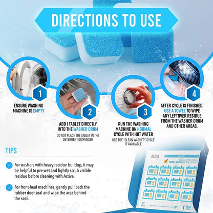 12pcs Washing Machine Cleaning Tablets – Odor & Bacteria Remover