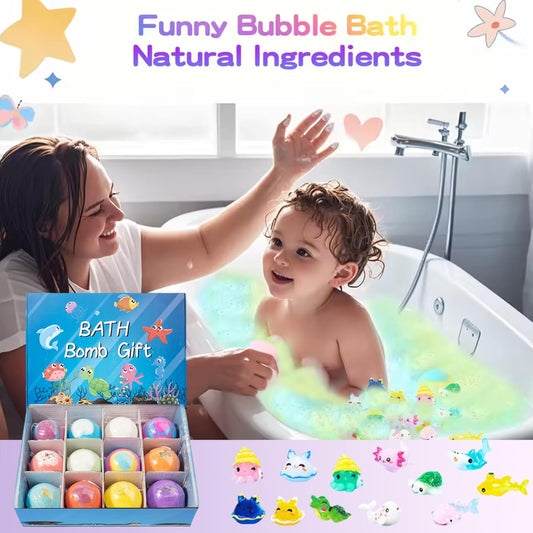 12PCS Premium Bath Bomb Spa Gift Set for Women & Kids | Handmade Essential Oil Bubble Bath Fizzers with Surprise Toys Inside