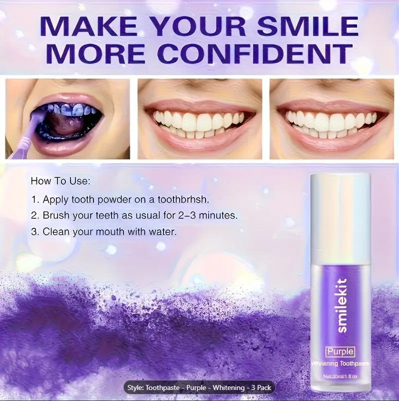 V34 Purple Teeth Whitening Serum 30ml – Colour Corrector Toothpaste for Yellow Teeth, Stain Neutralizer, Fresh Breath, Brighter Smile (Daant Safaid)