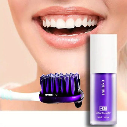 V34 Purple Teeth Whitening Serum 30ml – Colour Corrector Toothpaste for Yellow Teeth, Stain Neutralizer, Fresh Breath, Brighter Smile (Daant Safaid)