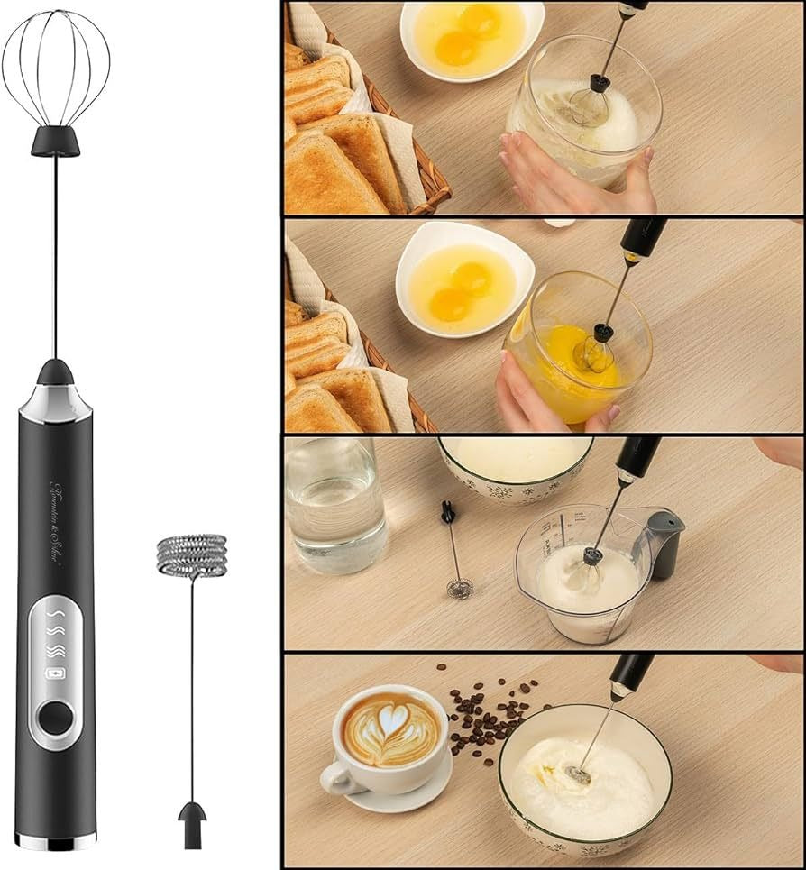 2 in 1 Rechargeable Electric Coffee Beater & Egg Whisk | 3-Speed USB Handheld Milk Frother Mixer for Cappuccino, Latte & Baking