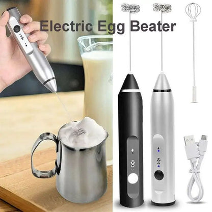 2 in 1 Rechargeable Electric Coffee Beater & Egg Whisk | 3-Speed USB Handheld Milk Frother Mixer for Cappuccino, Latte & Baking