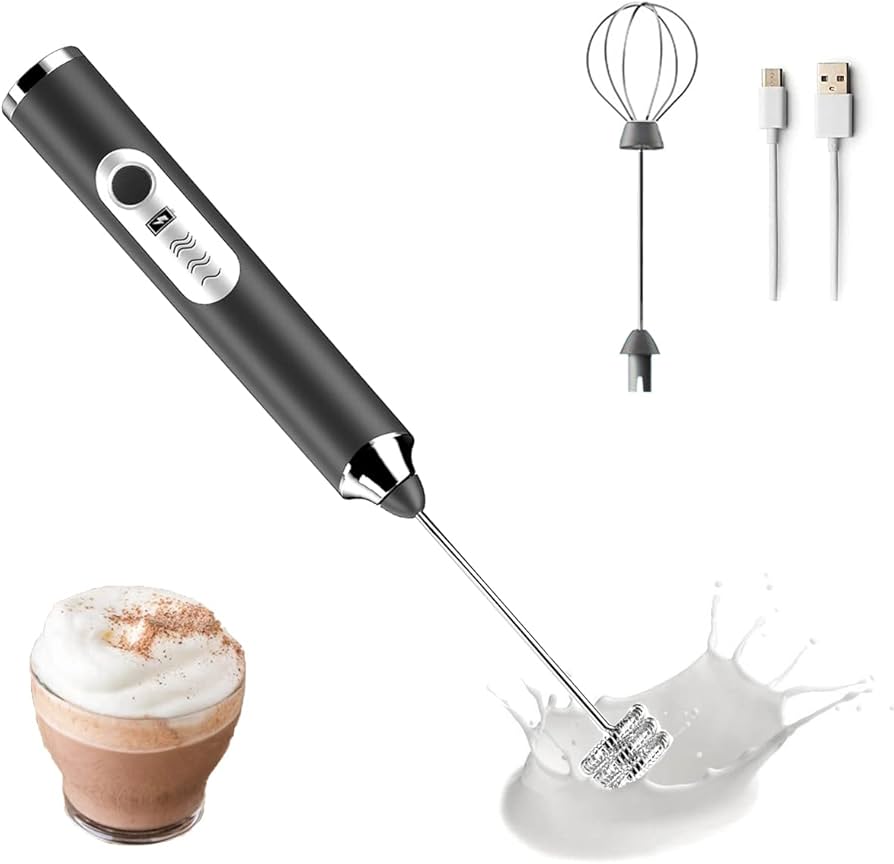 2 in 1 Rechargeable Electric Coffee Beater & Egg Whisk | 3-Speed USB Handheld Milk Frother Mixer for Cappuccino, Latte & Baking