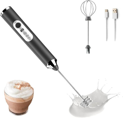 2 in 1 Rechargeable Electric Coffee Beater & Egg Whisk | 3-Speed USB Handheld Milk Frother Mixer for Cappuccino, Latte & Baking