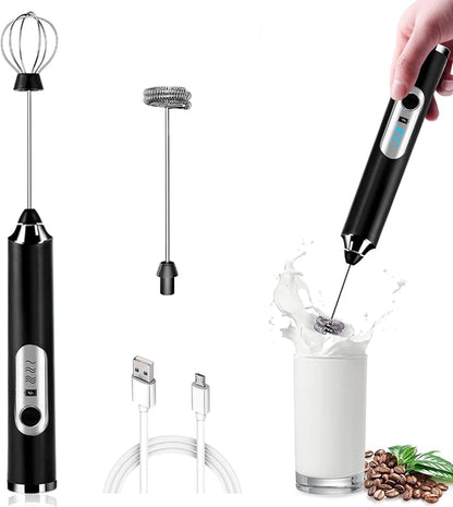 2 in 1 Rechargeable Electric Coffee Beater & Egg Whisk | 3-Speed USB Handheld Milk Frother Mixer for Cappuccino, Latte & Baking
