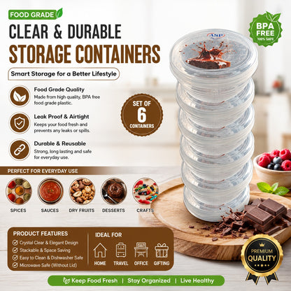 ASP Plastic Premium Transparent Round Storage Container Set - BPA Free, Airtight Leak Proof Kitchen Organizers with Lids