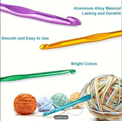 12 Pcs Colorful Plastic Handle Aluminum Crochet Hooks Set – Premium Knitting & DIY Craft Tools for Beginners & Experts