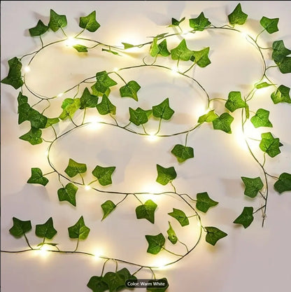Artificial  Fairy Lights – Pothos Leaf LED String Lights | Battery Operated Greenery Decor for Bedroom, Wall, Wedding & Party Decoration