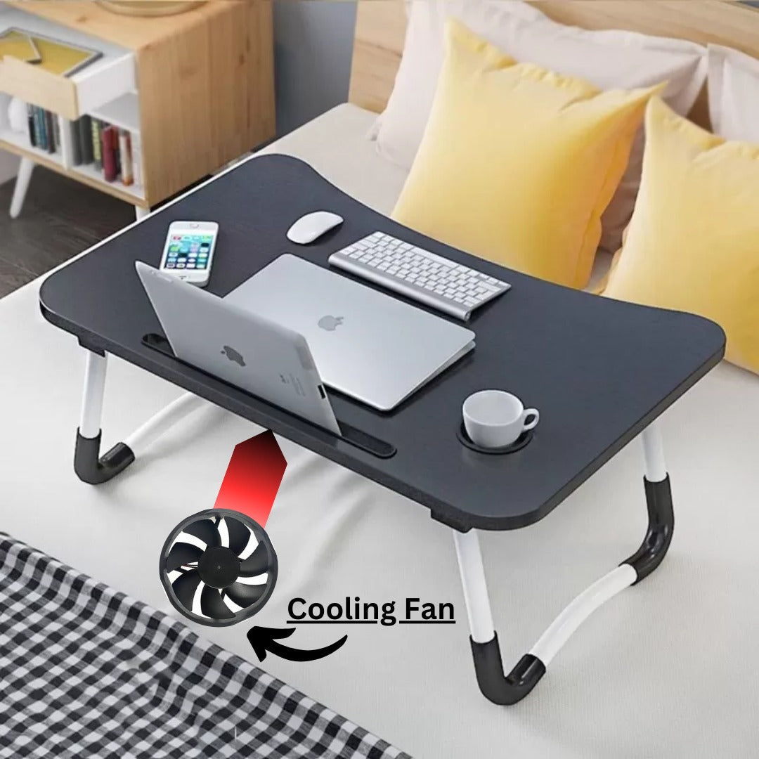 Foldable Wooden Gaming Laptop Table for Bed – Ergonomic Portable Stand with Tablet & Cup Holder Slots