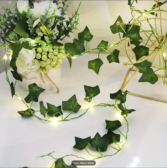 Artificial  Fairy Lights – Pothos Leaf LED String Lights | Battery Operated Greenery Decor for Bedroom, Wall, Wedding & Party Decoration