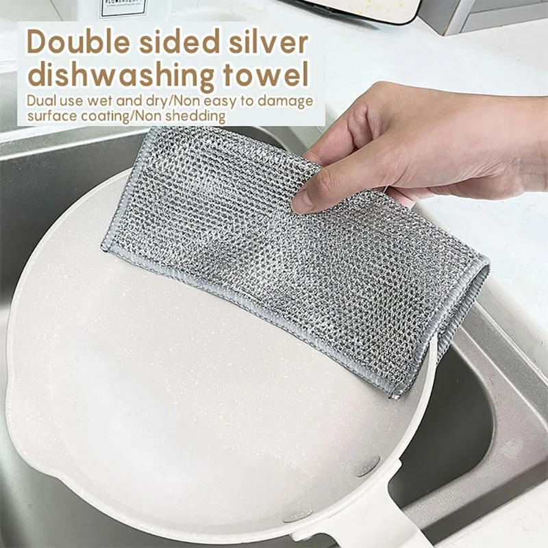 pack of 5 pcs Magic Dishcloth – Metal Wire Cleaning Cloth for Kitchen, Pots & Silver Dish Washing