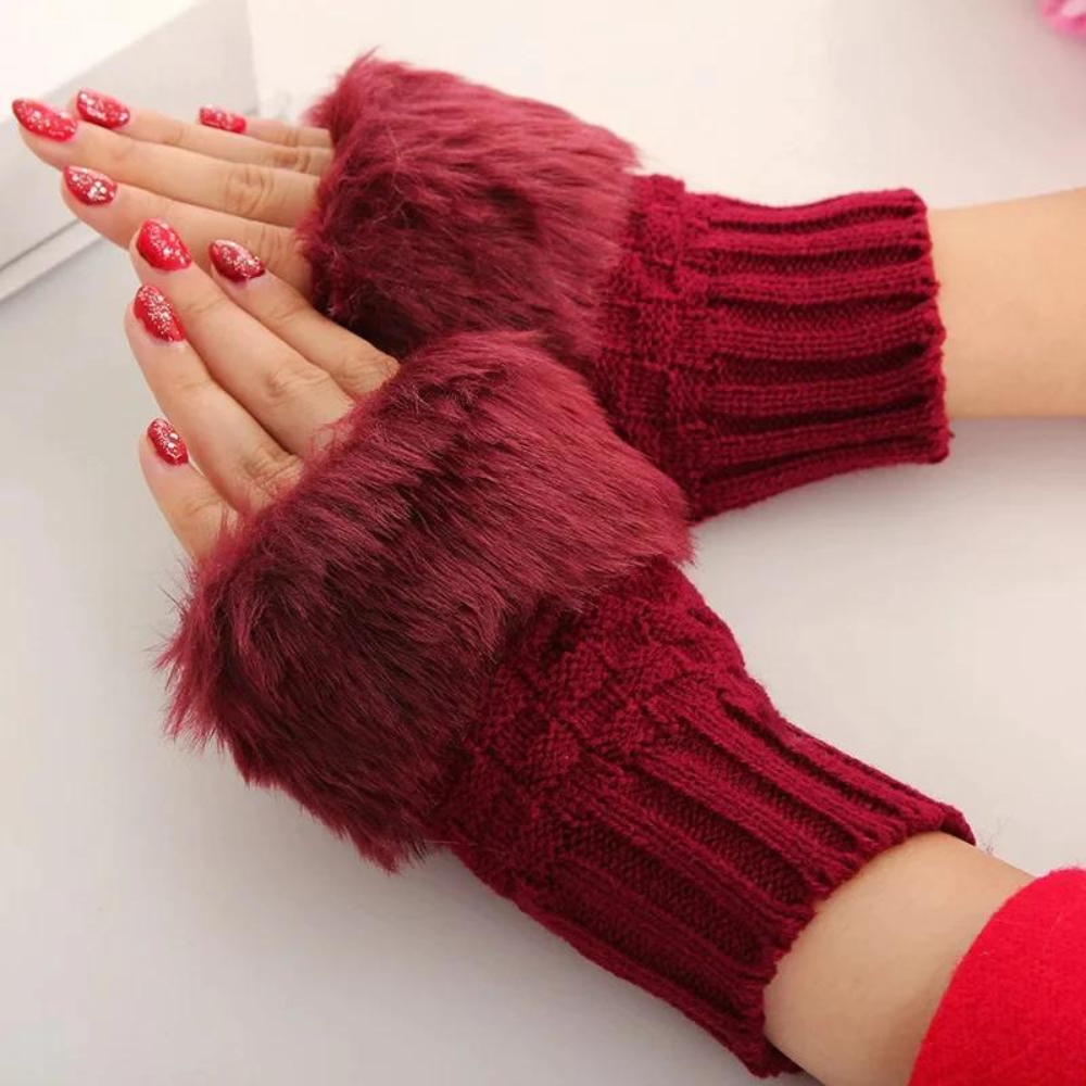 Women’s Plush Fleece-Lined Half-Finger Gloves
