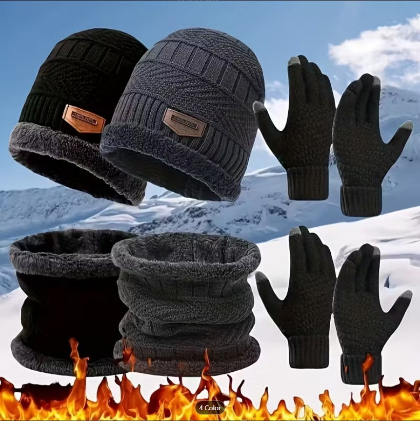 3 PCS Winter Hat & Scarf Set for Women & Men