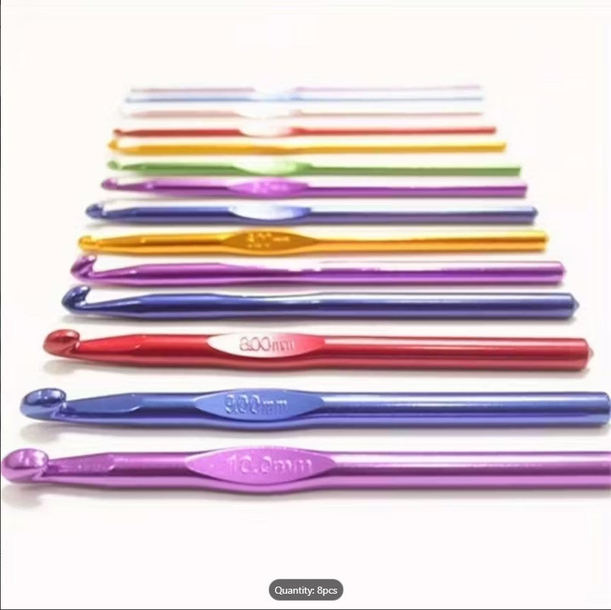 12 Pcs Colorful Plastic Handle Aluminum Crochet Hooks Set – Premium Knitting & DIY Craft Tools for Beginners & Experts