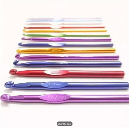 12 Pcs Colorful Plastic Handle Aluminum Crochet Hooks Set – Premium Knitting & DIY Craft Tools for Beginners & Experts