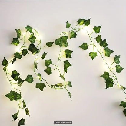 Artificial  Fairy Lights – Pothos Leaf LED String Lights | Battery Operated Greenery Decor for Bedroom, Wall, Wedding & Party Decoration