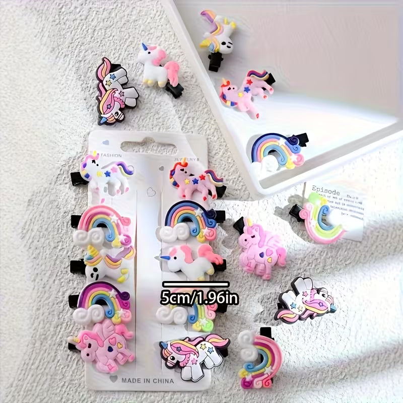 Unicorn Hair Clips Set for Girls | Cute Rainbow Cartoon Hair Accessories