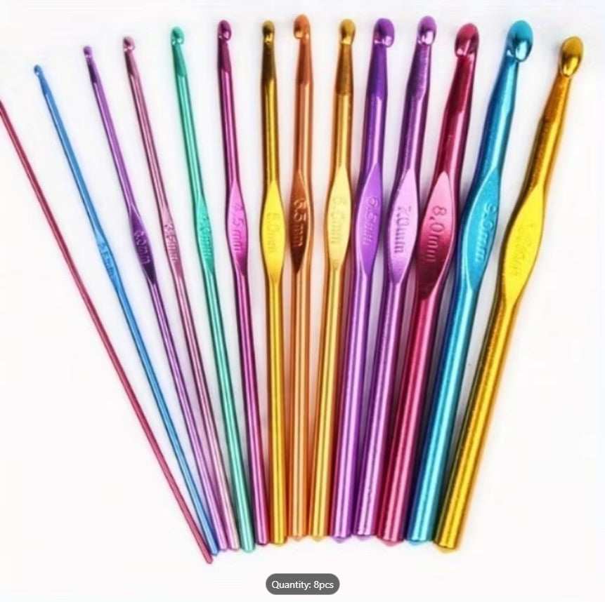 12 Pcs Colorful Plastic Handle Aluminum Crochet Hooks Set – Premium Knitting & DIY Craft Tools for Beginners & Experts