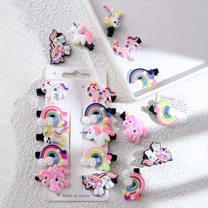 Unicorn Hair Clips Set for Girls | Cute Rainbow Cartoon Hair Accessories