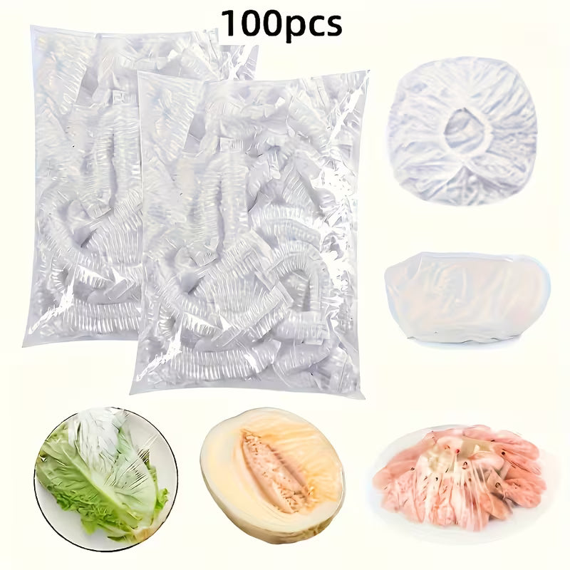 100pcs Stretchable Plastic Food Wrap Roll with Transparent Reusable Dish Covers