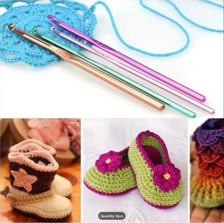 12 Pcs Colorful Plastic Handle Aluminum Crochet Hooks Set – Premium Knitting & DIY Craft Tools for Beginners & Experts