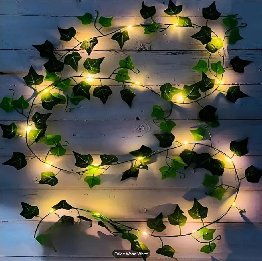 Artificial  Fairy Lights – Pothos Leaf LED String Lights | Battery Operated Greenery Decor for Bedroom, Wall, Wedding & Party Decoration