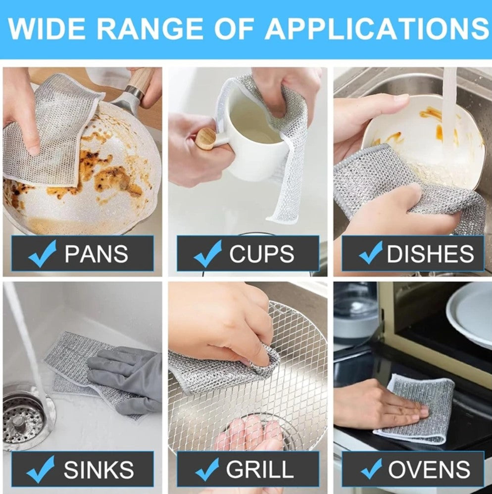 pack of 5 pcs Magic Dishcloth – Metal Wire Cleaning Cloth for Kitchen, Pots & Silver Dish Washing