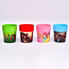 Kids Cartoon Character Drinking Cups Set - Colorful Plastic Tumbler Cups with Lid / Storage Cap for Water, Milk & Juices