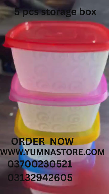 Premium 5-Piece Square Food Storage Container Set - BPA Free, Leak Proof, Stackable Kitchen Organizers with Colorful Lids
