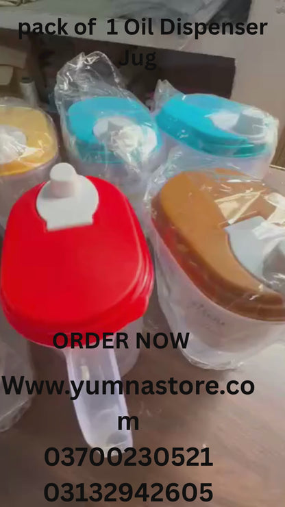 Premium Plastic Oil Dispenser Jug with Red Lid - 100% Leakproof Liquid & Cooking Oil Container with Easy Pour Spout & Handle