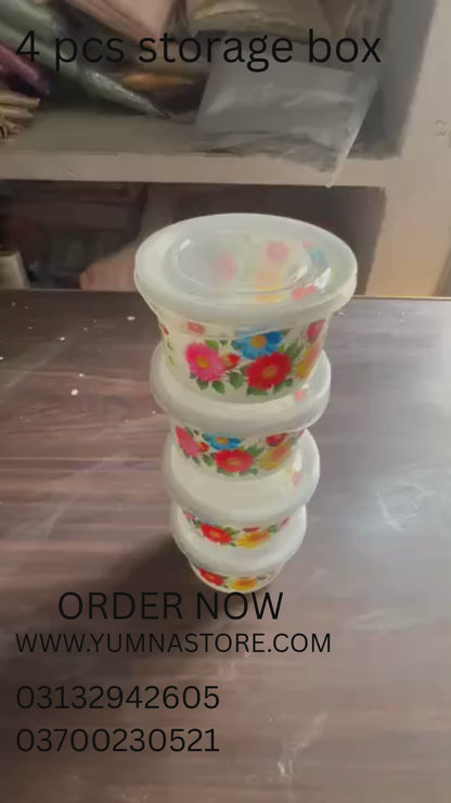 Premium 4-Piece Floral Printed Food Storage Container Set - BPA Free, Airtight Leak Proof, Stackable Kitchen Organizers with Lids